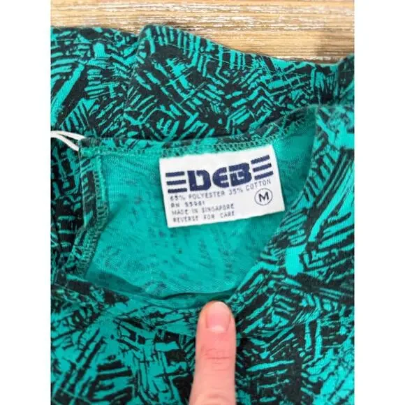 Vintage DEB Shirt 1990s  Abstract Womens Teal Black Boxy Fit M Artsy Grunge Y2K - Picture 5 of 8